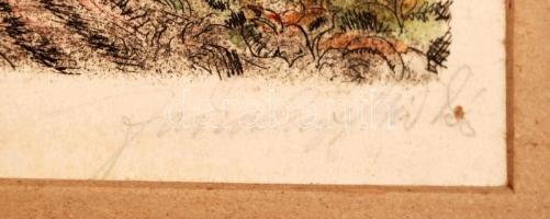 Farkasházy Miklós (1895-1964): Távoli Duna, rézkarc, papír, paszpartuban, 21×25,5 cm