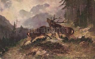 6 db RÉGI használatlan vadász motívum képeslap, 1 db litho, vegyes minőség / 6 old unused hunter the...