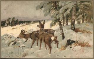 6 db RÉGI használatlan vadász motívum képeslap, 1 db litho, vegyes minőség / 6 old unused hunter the...