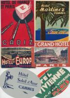 Régi francia (8db) ill., angol (3db) hotelcímke, 11db