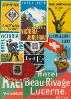 Svájci hotelcímkék benne 2db régi, különböző méretben és minőségben, 16db