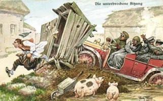 Die unterbrochene Sitzung / automobile, humour, F.E.D. Serie No. 433, s: Arthur Thiele (Rb)