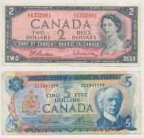 Kanada 1961-1972. (1954) 2$ átalakított haj. Szign.: Beattie-Rasminsky + 1972. 5$ Szign.: Lawson-Bouey T:III Canada 1961-1972. (1954) 2 Dollars modified hair style. Sign.: Beattie-Rasminsky + 1972. 5 Dollars Sign.: Lawson-Bouey C:F