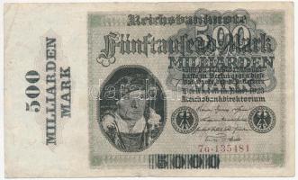 Német Birodalom 1923. 5000M "500 Milliárd Márka" felülbélyegzéssel T:III German Empire 1923. 5000 Mark with "500 Milliard Mark" overprint C:F