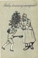 Boldog karácsonyi ünnepeket! / Christmas greeting card, soldier with a child (EK)