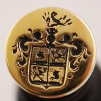Címeres réz pecsétnyomó, fa nyéllel, d: 2 cm