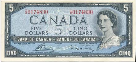 Kanada 1972. (1954) 5$ átalakított haj. Szign.: Bouey-Rasminsky T:II,II- Canada 1972. (1954) 5 Dollars modified hair style. Sign.: Bouey-Rasminsky C:XF,VF