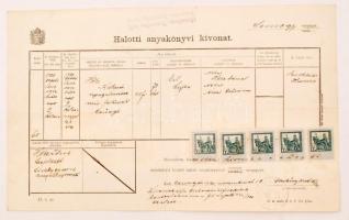 1920 Halotti anyakönyvi kivonat (nov. 9.) okmánybélyegekkel, irredenta bélyegzővel