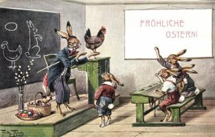 Easter, rabbits in school, T.S.N. serie 1021 s: Arthur Thiele
