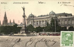 Vienna, Wien I. Rathaus, K.k. Universitat, Liebenberg-Denkmal / town hall, university, statue, trams (EK)