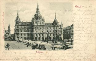 1899 Graz, Rathaus / town hall, market, Emb. (EB)