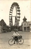 1928 Vienna, Wien II. Prater, feris wheel, &#039;Europareise&#039; cyclist, photo (fl)