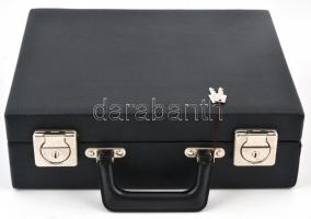 Fekete műbőr érmetartó bőrönd 10db kivehető tálcával, 2x24, 3x48 és 5x88db klf méretű érme tárolásár...