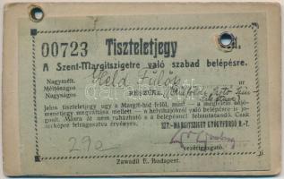 cca 1900 Tiszteletjegy a Szent-Margitszigetre való szabad belépésre, külföldi sajtó szindikátus rész...