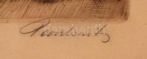 Paulovits Pál (1892-1975): Biedermeier interieur, színezett rézkarc, papír, üvegezett fa keretben, 2...