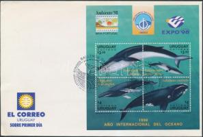 International Stamp Exhibition, Whales block on FDC, Nemzetközi bélyegkiállítás, Bálnák blokk FDC-n