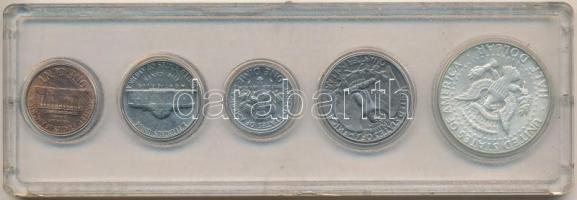 Amerikai Egyesült Államok 1965. 1c + 5c + 1D + 1/4$ + 1/2$ Ag "Kennedy" plasztiktokban T:1...