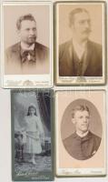 cca 1900 Keményhátú kabinetfotók különböző budapesti, pozsonyi, kolozsvári, stb.  műtermekből, 8db, ...