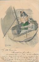 Ladies in sailing boat, A.S.W. No. 1088, artist signed