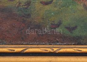 Olvashatatlan jelzéssel: Vízpart ősszel, olaj, vászon, fa keretben, 26×62,5 cm