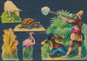 cca 1900-30 Robinson és virágmintás litho képek,különböző méretben, 17db