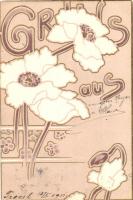 Floral, Art Nouveau greeting card, litho