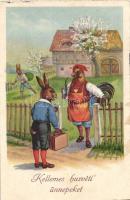 Easter, rabbit and rooster gentleman, Erika Nr. 2005. litho