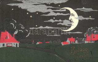 New Year, moon, art postcard (EK)