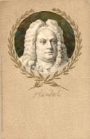 Georg Friedrich Händel, Meissner & Buch Künstler Postkarten serie 1193, golden decoration, litho, Art Nouveau, Emb. (EK)