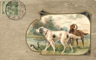 Hunting dogs, Art Nouveau, litho