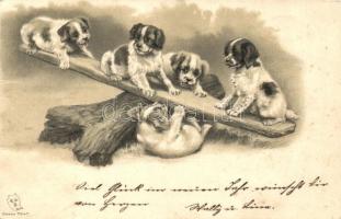 Dogs, E.S.D. Serie 7047. Emb. litho (EK)