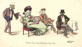 Wenn man eine hübsehe Frau hat / Dog party, M. Munk Vienne Nr. 381. s: Käthe Olshausen-Schönberger