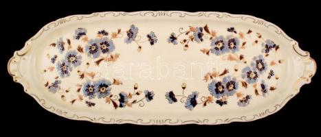 Zsolnay búzavirág mintás szendvicses készlet, kézzel festett, jelzett, a tálcán máz alatti repedésse...