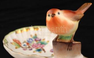 Herendi Viktória madaras kínáló, kézzel festett, jelzett, hibátlan, m:12 cm, h:33,5 cm