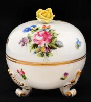 Herendi rózsás bonbonier, kézzel festett, jelzett, hibátlan, m:12 cm, d:11 cm