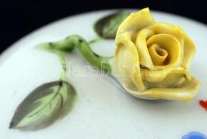 Herendi rózsás bonbonier, kézzel festett, jelzett, hibátlan, m:12 cm, d:11 cm