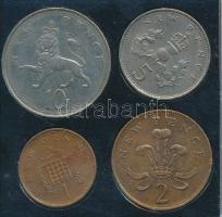 Nagy-Britannia 1969. 10P + 1970. 5P + 1980. 1P + 2P plasztiktokban T:2,2- Great Britain 1969. 10 Pence + 1970. 5 Pence + 1980. 1 Penny + 2 Pence in plastic case C:XF,VF