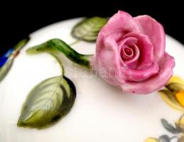 Herendi Fiori e frutta mintás rózsás ékszertartó dobozka, kézzel festett, jelzett, hibátlan, m:8 cm