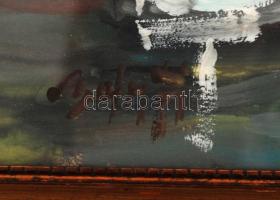 Bánfi József (1936-): Vitorlások a Balatonon. Olaj, karton, jelzett, üvegezett keretben, 23×33 cm