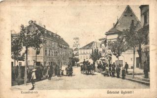 Győr, Erzsébet-tér, lovaskocsi (r)