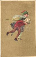 Gold Italian art postcard, children, Anna & Gasparini 103-1.