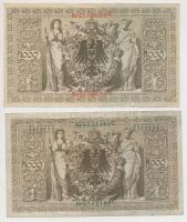 Német Birodalom 1910. 1000M hétjegyű sorszám és piros pecsét + 1000M hétjegyű sorszám és zöld pecsét...