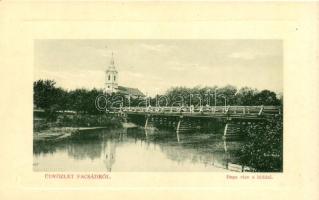 Facsád, Faget; Bega folyó, híd, templom, kiadja Klein Dávid / river, bridge, church