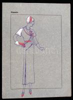 Jelzés nélkül: Divatrajzok. 12 db, pauszpapír, vegyes technika, 31x23 cm