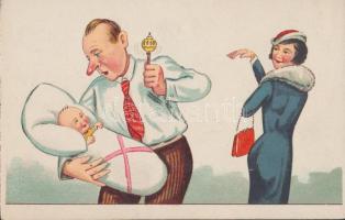 Family, husband-wife, humour, baby, WSSB 1458. litho