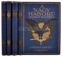 A nagy háború írásban és képben. Szerk.: Lándor Tivadar. 1. rész 4. köt.: Északon és délen. 2. rész 1-2. köt.: A nyugati hadszíntér. 3. rész: Az olasz háború. Bp., 1915, Athenaeum. Enyhén kopott, díszes, aranyozott vászonkötésben, apró hibával egyik gerincen, egyébként jó állapotban.