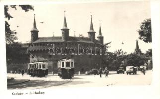 Kraków; Barbican, trams , automobiles, truck, photo (EK)