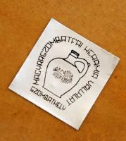 Magyarszombatfai Kerámia vállalat: mázas kerámia pálinkás poharak, 6db+ kancsó