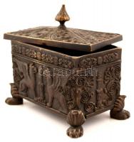 Bronz ékszertartó dobozka főnixmadaras díszítéssel, szép állapotban, levehető tetővel / Antique bron...