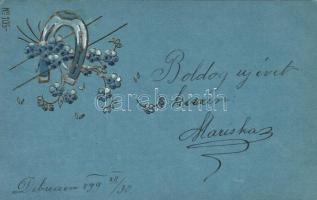 1899 New Year, horseshoe, clover, Emb. (EK)